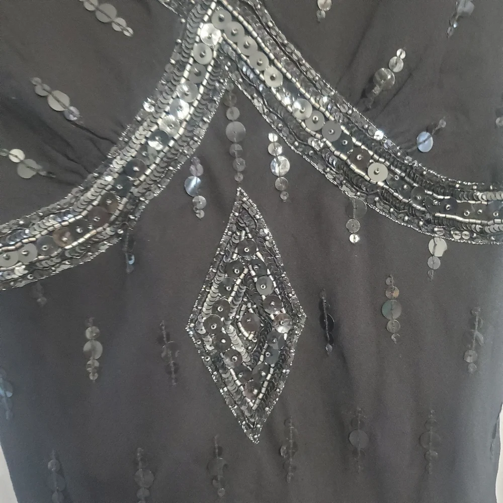 Papell Boutique Vintage Flapper Evening Blouse Silk Black Sequin Embellished  S - Picture 6 of 14
